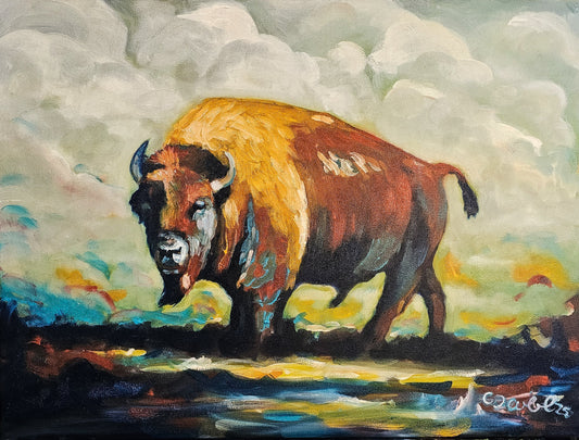 Standing Strong: My First Oil Painting Experience with a Bison