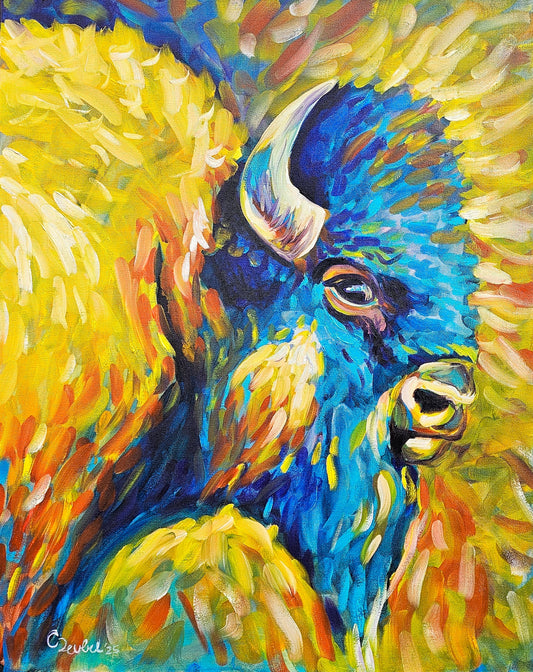 Golden Hour Guardian – Original Bison Oil Painting