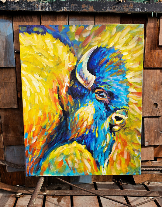 Golden Hour Guardian – Original Bison Oil Painting